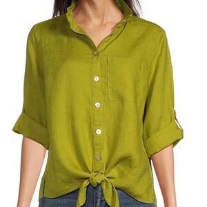John Mark linen tie front top